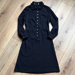 Vintage Butte Knit 1960s Wool Blend Black Button Dress Size XS-S?